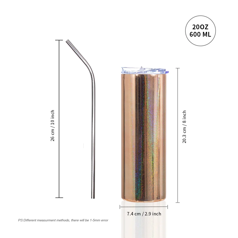 20OZ 600ml Stainless Steel Sublimation Metallic Plated Glitter Skinny Tumbler (Gold) thumbnail 5