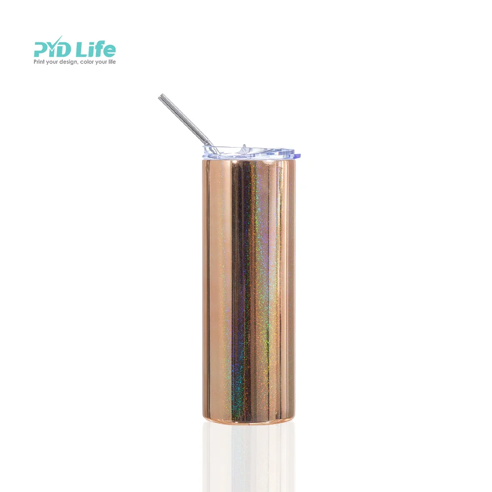 20OZ 600ml Stainless Steel Sublimation Metallic Plated Glitter Skinny Tumbler (Gold) thumbnail 1