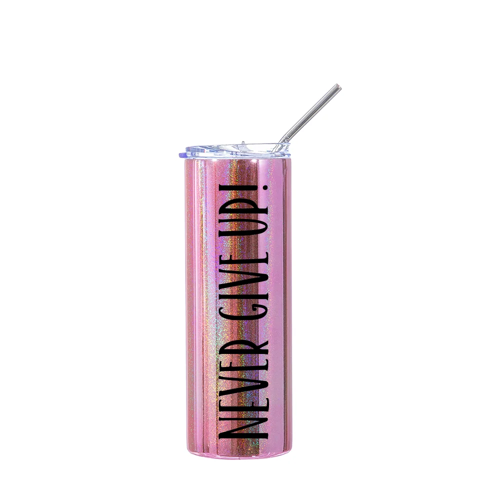 20OZ 600ml Stainless Steel Sublimation Metallic Plated Glitter Skinny Tumbler (Pink) thumbnail 2