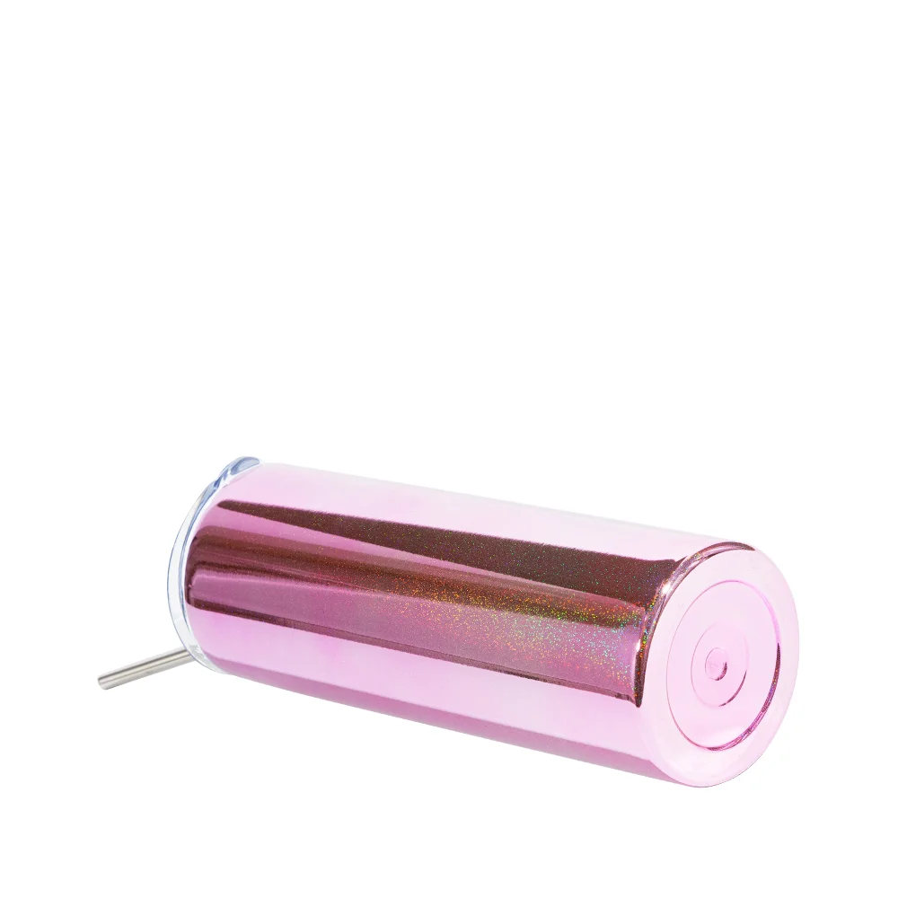 20OZ 600ml Stainless Steel Sublimation Metallic Plated Glitter Skinny Tumbler (Pink) thumbnail 3