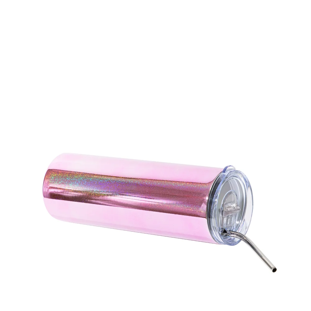 20OZ 600ml Stainless Steel Sublimation Metallic Plated Glitter Skinny Tumbler (Pink) thumbnail 4