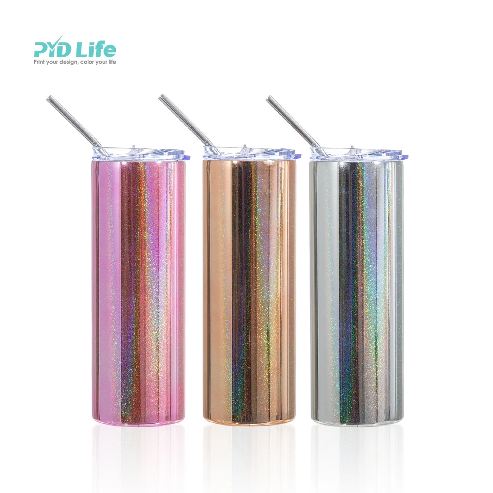 20OZ 600ml Stainless Steel Sublimation Metallic Plated Glitter Skinny Tumbler (Pink) thumbnail 6