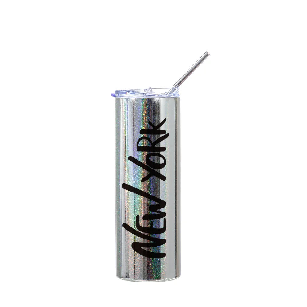 20OZ 600ml Stainless Steel Sublimation Metallic Plated Glitter Skinny Tumbler (Silver) thumbnail 2