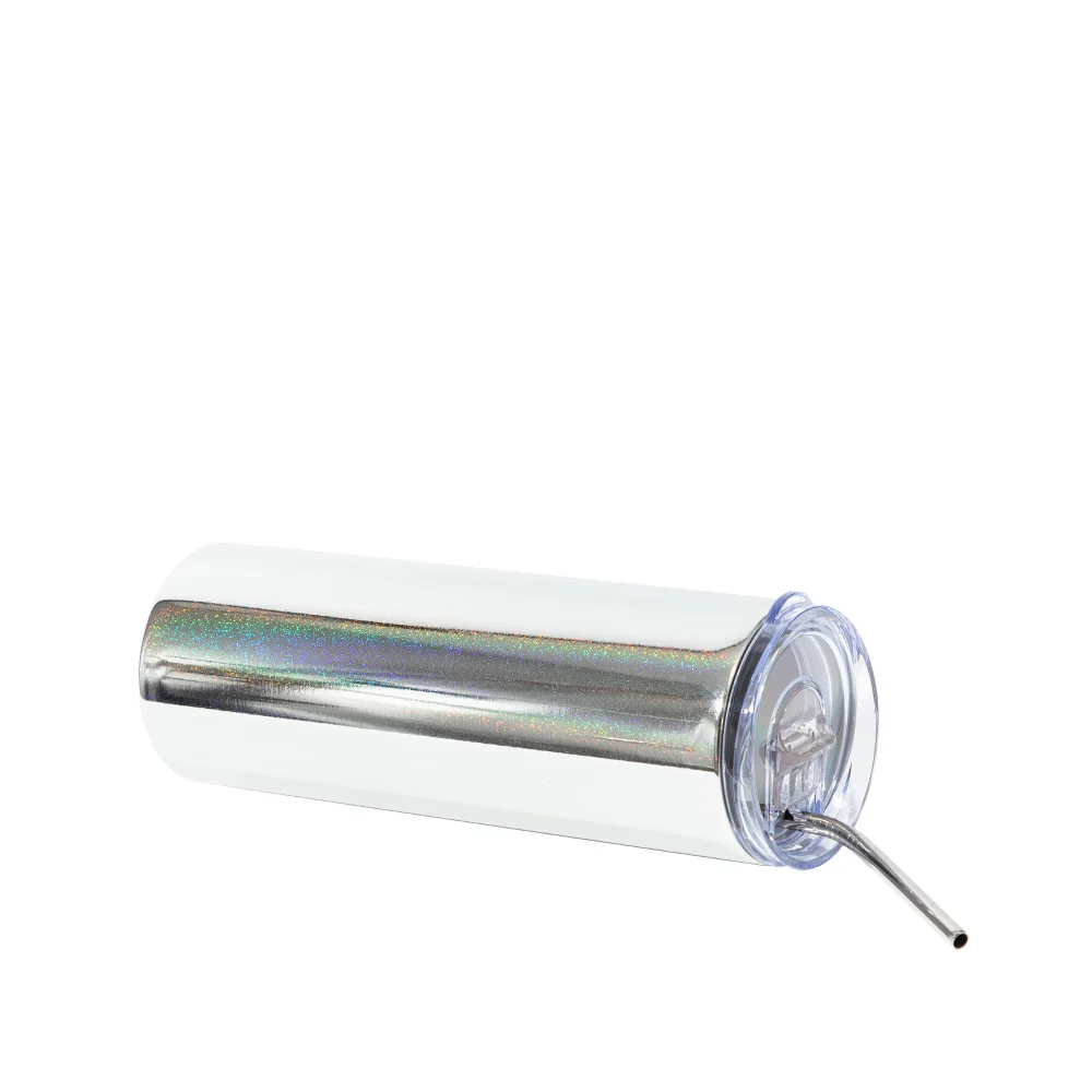 20OZ 600ml Stainless Steel Sublimation Metallic Plated Glitter Skinny Tumbler (Silver) thumbnail 3