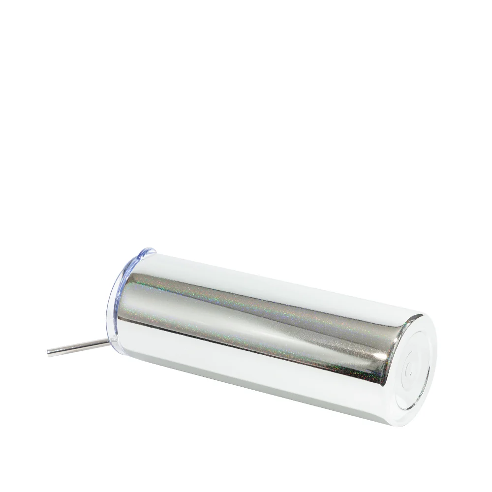 20OZ 600ml Stainless Steel Sublimation Metallic Plated Glitter Skinny Tumbler (Silver) thumbnail 4