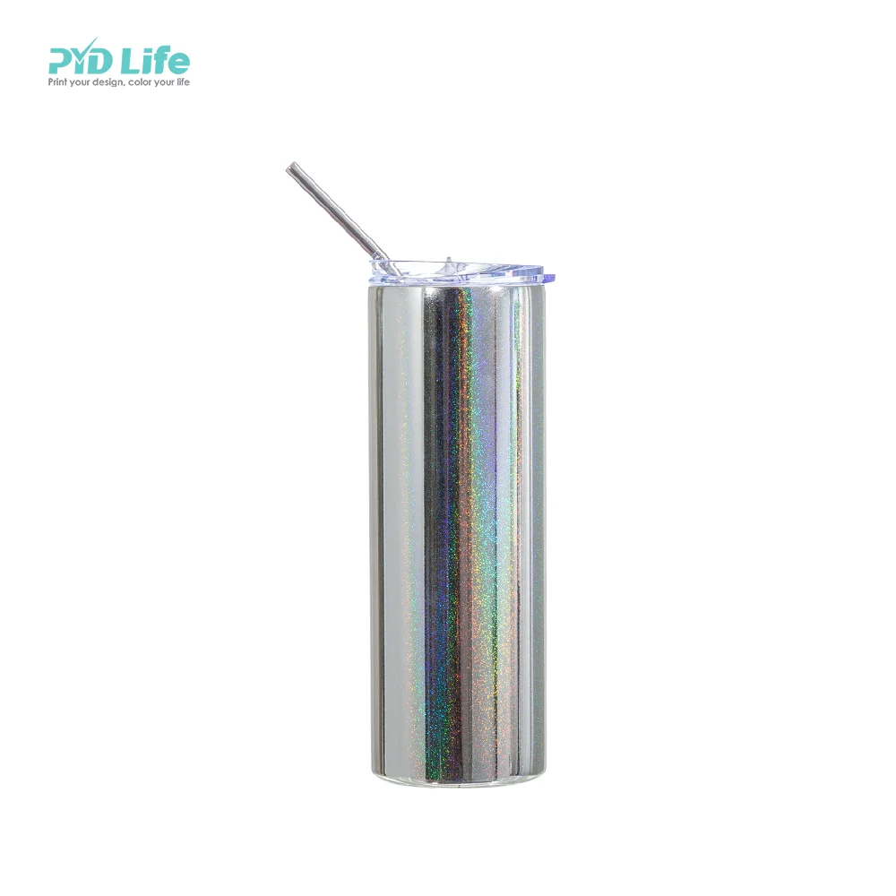 20OZ 600ml Stainless Steel Sublimation Metallic Plated Glitter Skinny Tumbler (Silver) thumbnail 1