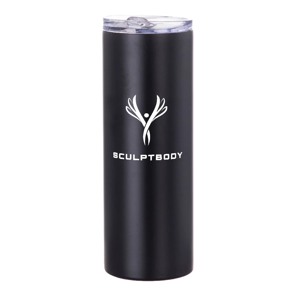 20oz Stainless Steel Sublimation Skinny Tumbler with Straw (Matt Black) thumbnail 2