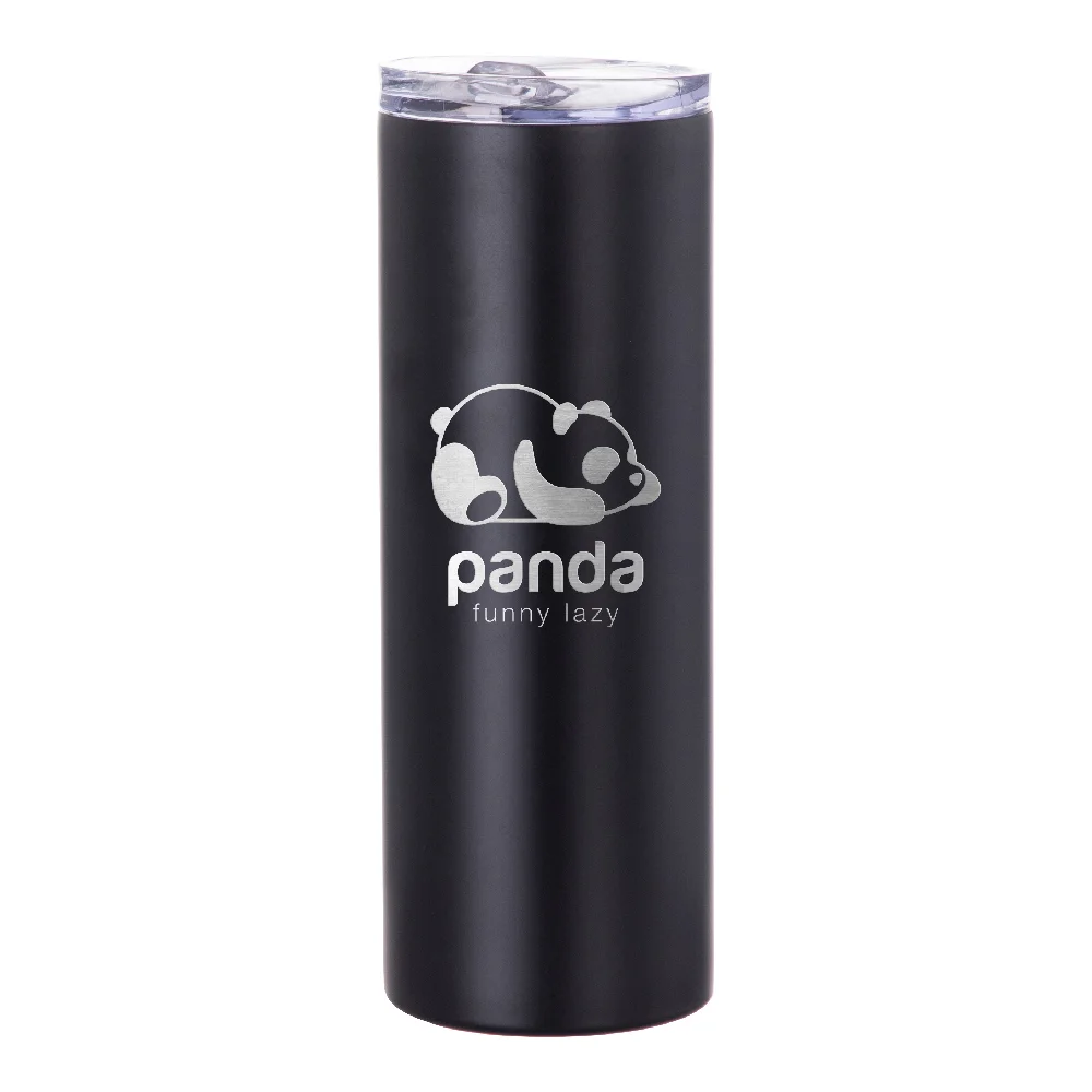 20oz Stainless Steel Sublimation Skinny Tumbler with Straw (Matt Black) thumbnail 3