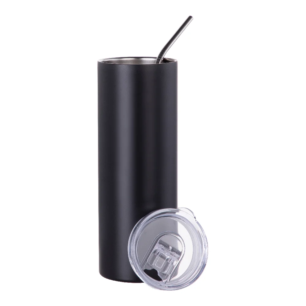 20oz Stainless Steel Sublimation Skinny Tumbler with Straw (Matt Black) thumbnail 4