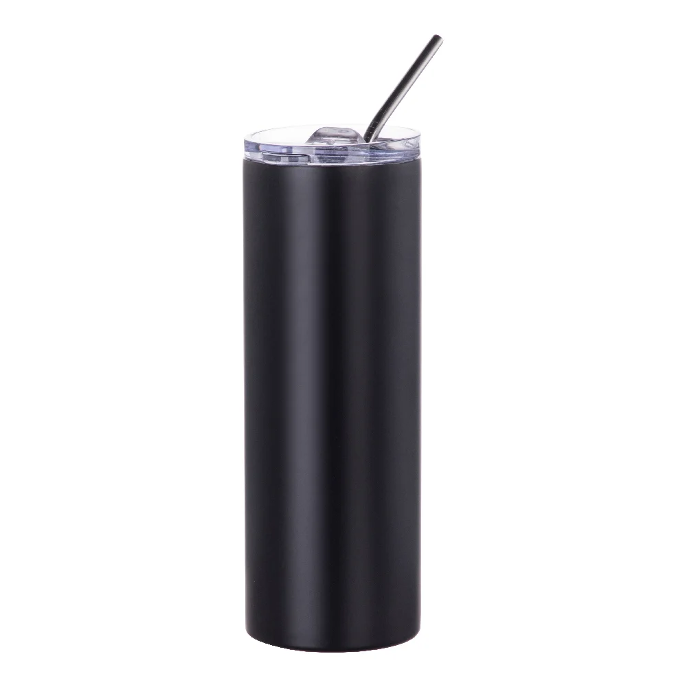 20oz Stainless Steel Sublimation Skinny Tumbler with Straw (Matt Black) thumbnail 5