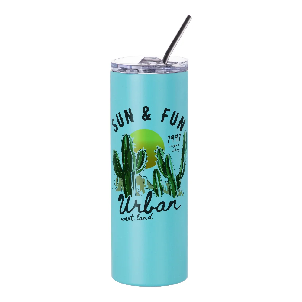 20oz Stainless Steel Sublimation Skinny Tumbler with Straw (Matt Mint Green) thumbnail 3