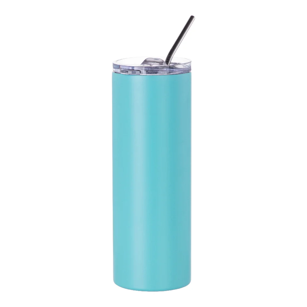 20oz Stainless Steel Sublimation Skinny Tumbler with Straw (Matt Mint Green) thumbnail 5