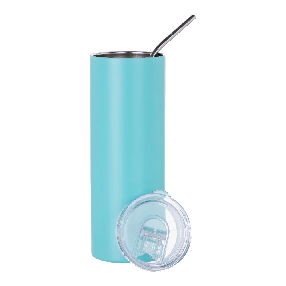 20oz Stainless Steel Sublimation Skinny Tumbler with Straw (Matt Mint Green) thumbnail 6