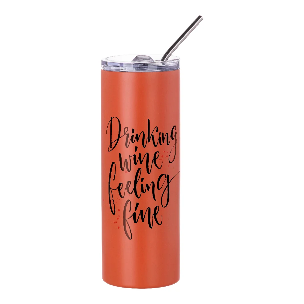 20oz Stainless Steel Sublimation Skinny Tumbler with Straw (Matt Orange) thumbnail 5