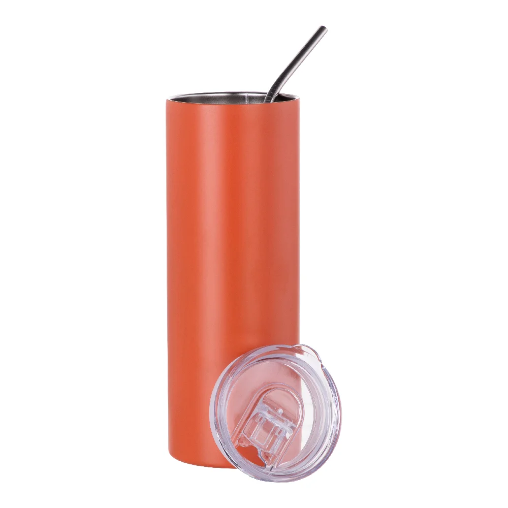20oz Stainless Steel Sublimation Skinny Tumbler with Straw (Matt Orange) thumbnail 6