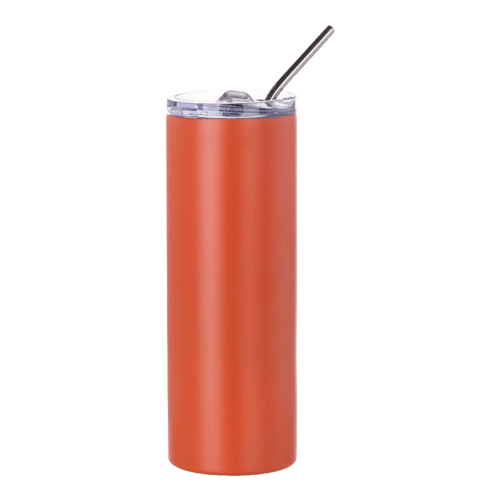 20oz Stainless Steel Sublimation Skinny Tumbler with Straw (Matt Orange) thumbnail 7