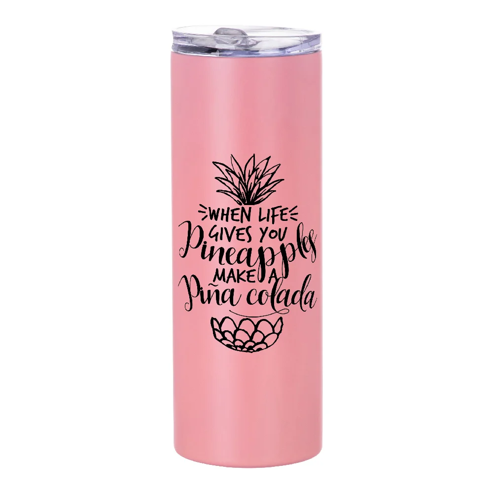20oz Stainless Steel Sublimation Skinny Tumbler with Straw (Matt Pink) thumbnail 2