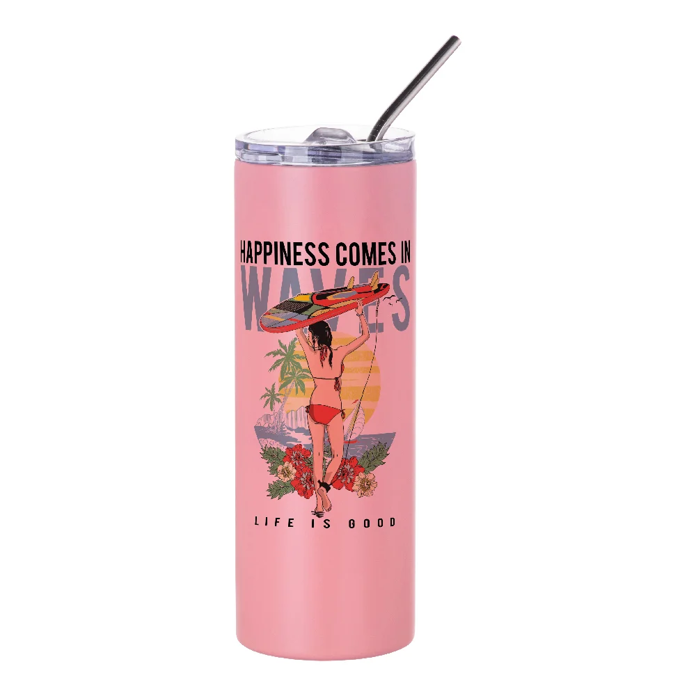 20oz Stainless Steel Sublimation Skinny Tumbler with Straw (Matt Pink) thumbnail 3
