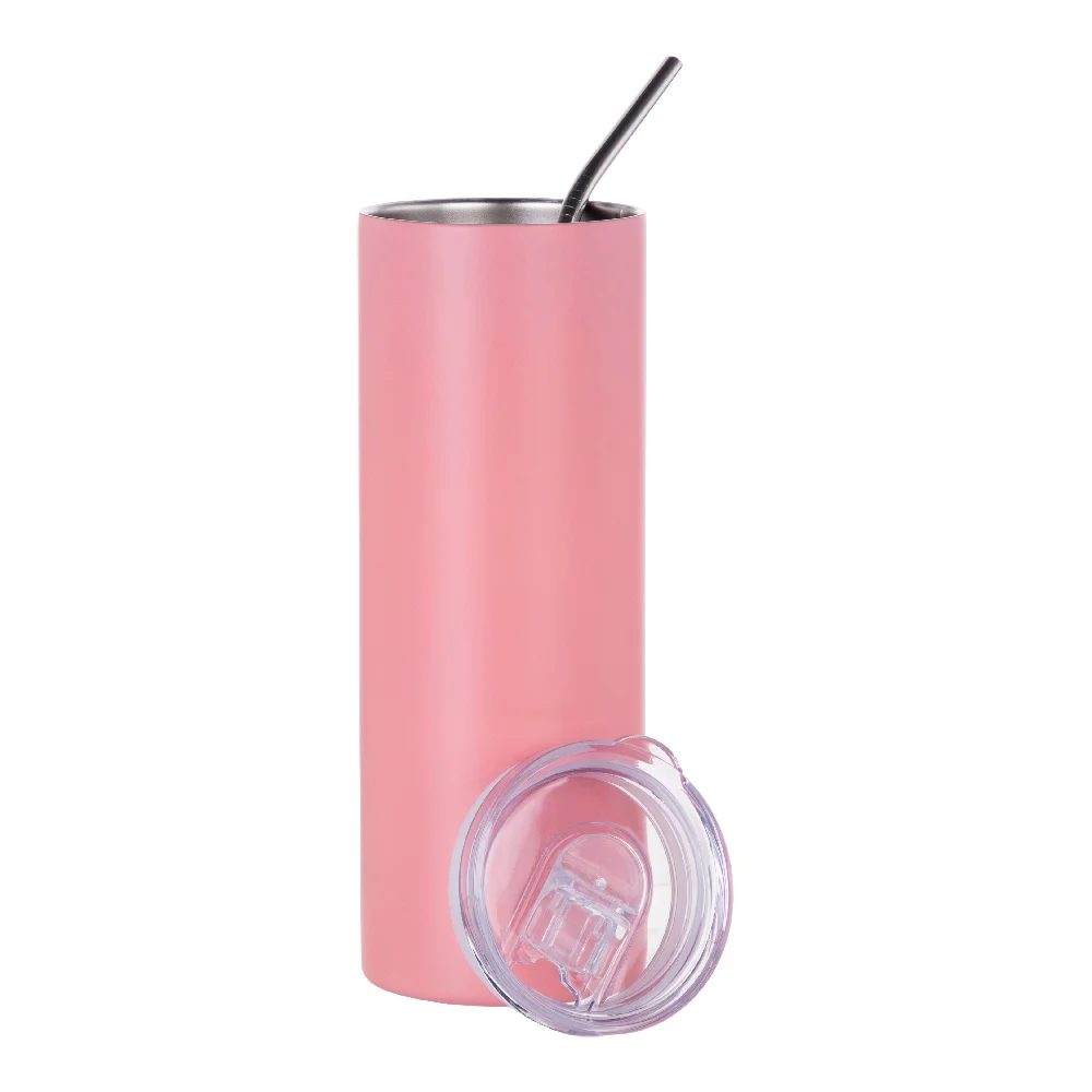 20oz Stainless Steel Sublimation Skinny Tumbler with Straw (Matt Pink) thumbnail 4