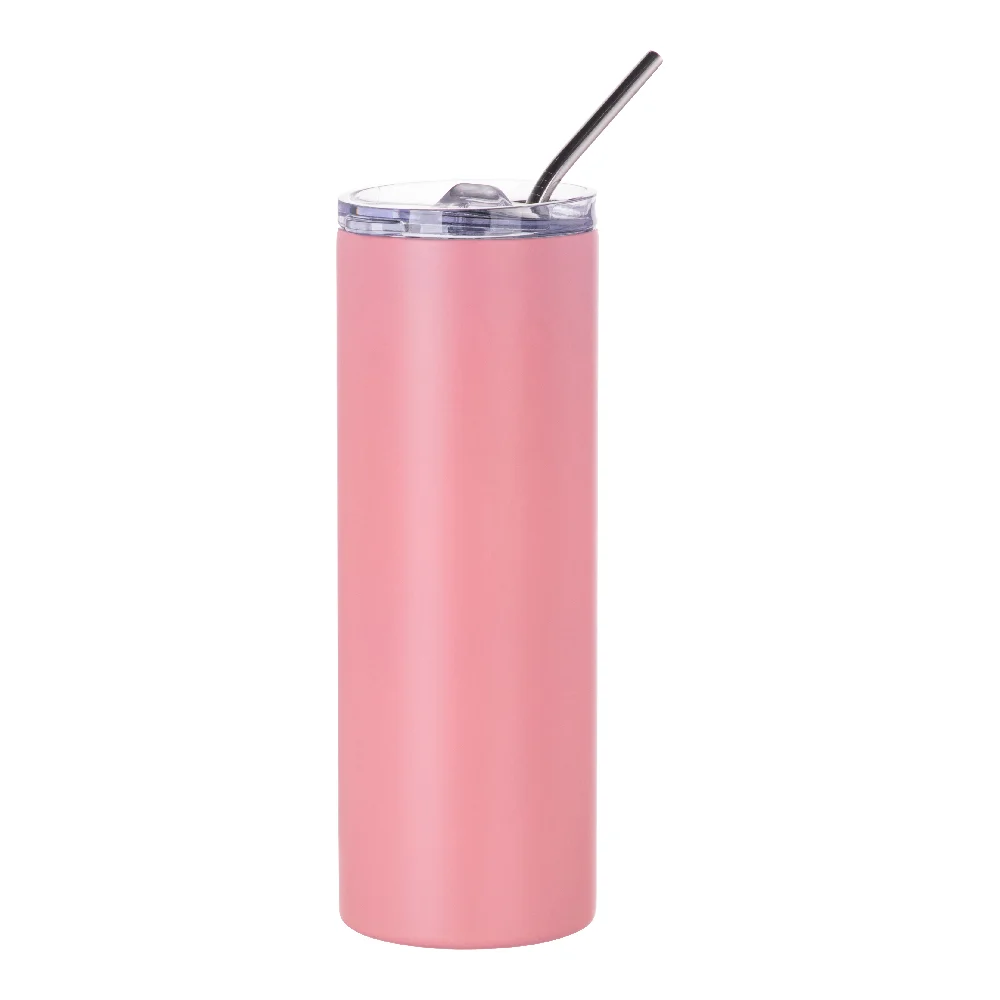 20oz Stainless Steel Sublimation Skinny Tumbler with Straw (Matt Pink) thumbnail 5