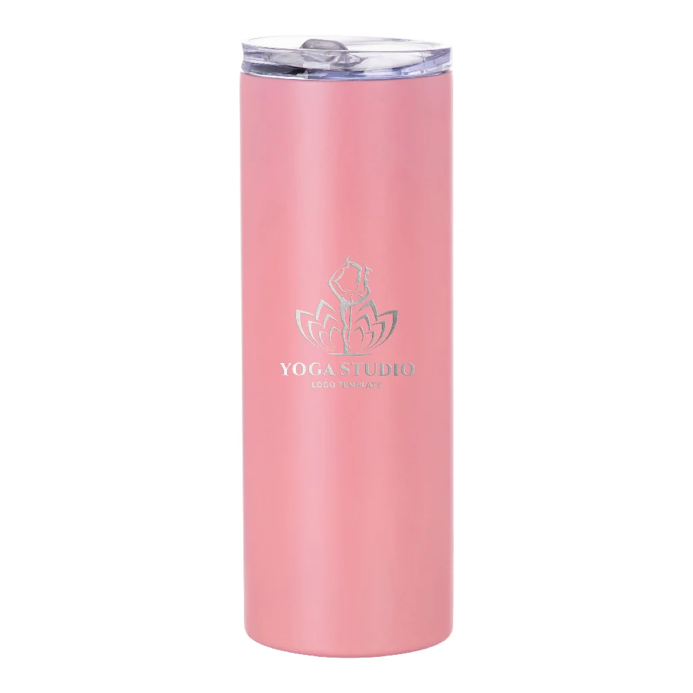 20oz Stainless Steel Sublimation Skinny Tumbler with Straw (Matt Pink) thumbnail 7