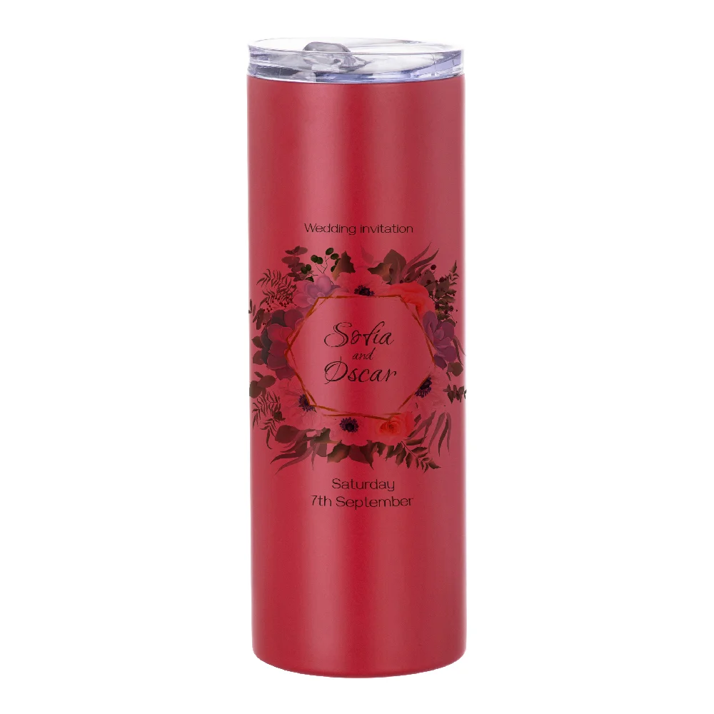 20oz Stainless Steel Sublimation Skinny Tumbler with Straw (Matt Red) thumbnail 2