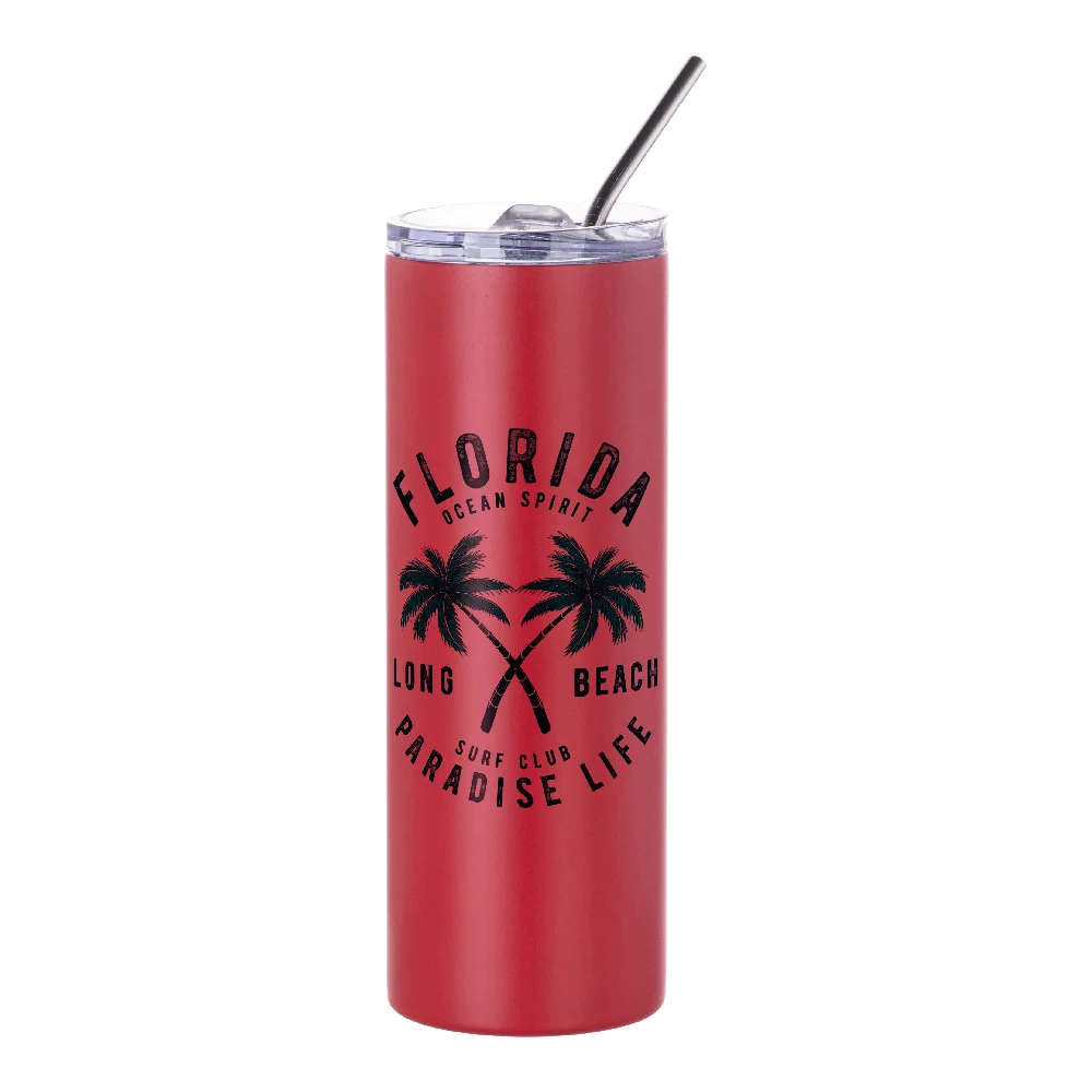 20oz Stainless Steel Sublimation Skinny Tumbler with Straw (Matt Red) thumbnail 3