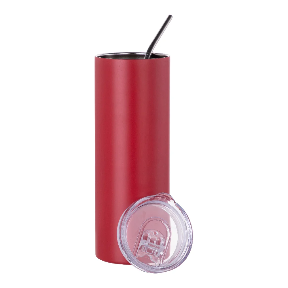 20oz Stainless Steel Sublimation Skinny Tumbler with Straw (Matt Red) thumbnail 4