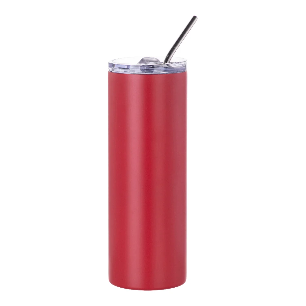 20oz Stainless Steel Sublimation Skinny Tumbler with Straw (Matt Red) thumbnail 5