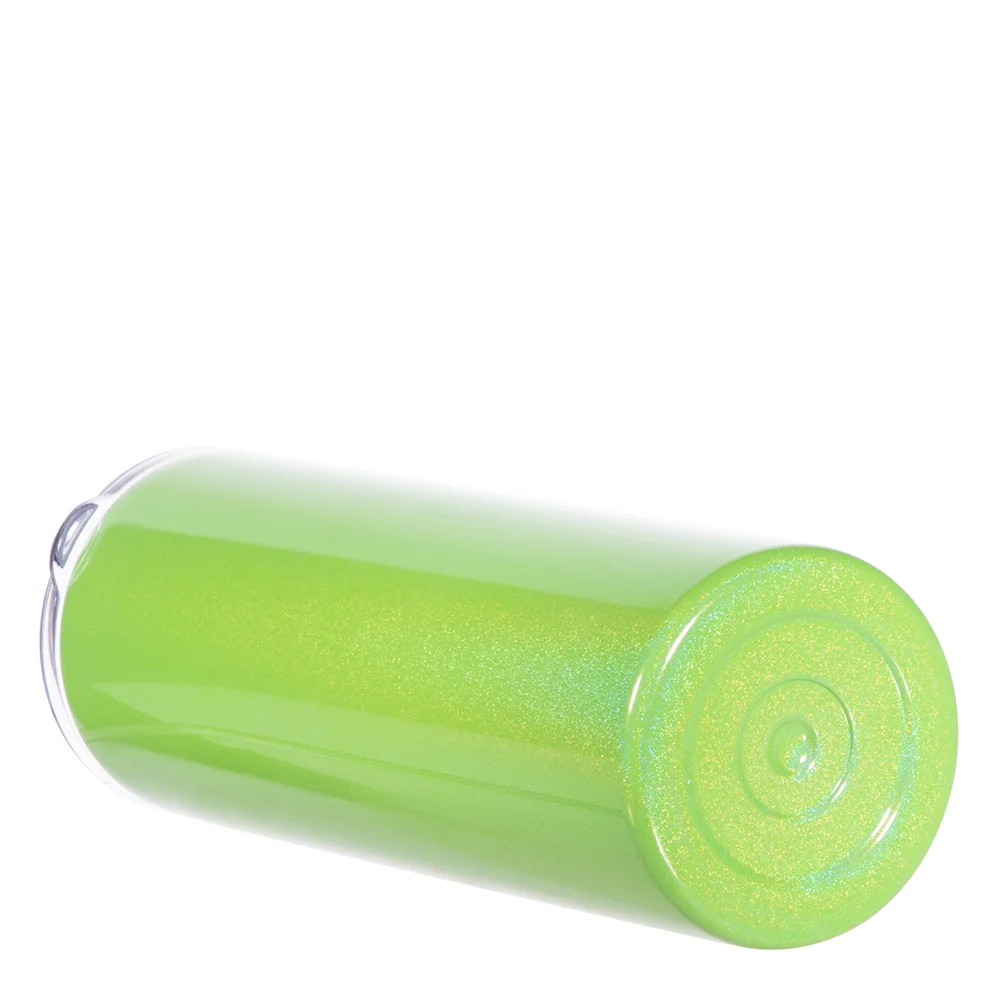 20oz Rainbow Glitter Skinny Tumbler with Straw (Green) thumbnail 5