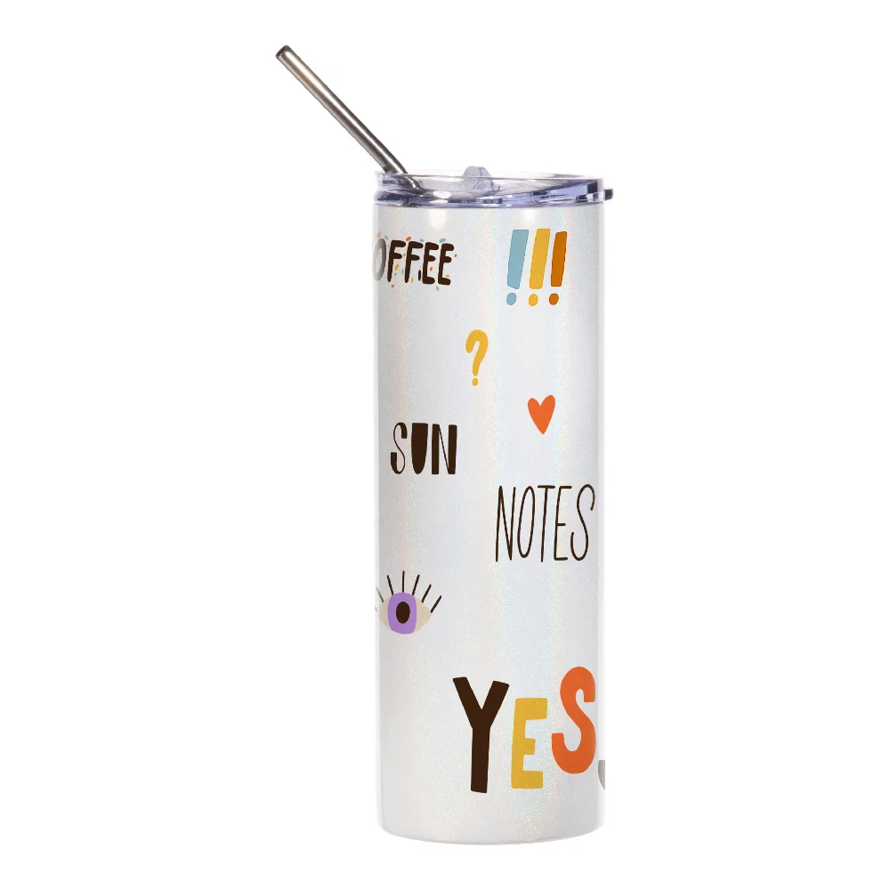 20oz Rainbow Glitter Skinny Tumbler with Straw (White) thumbnail 2