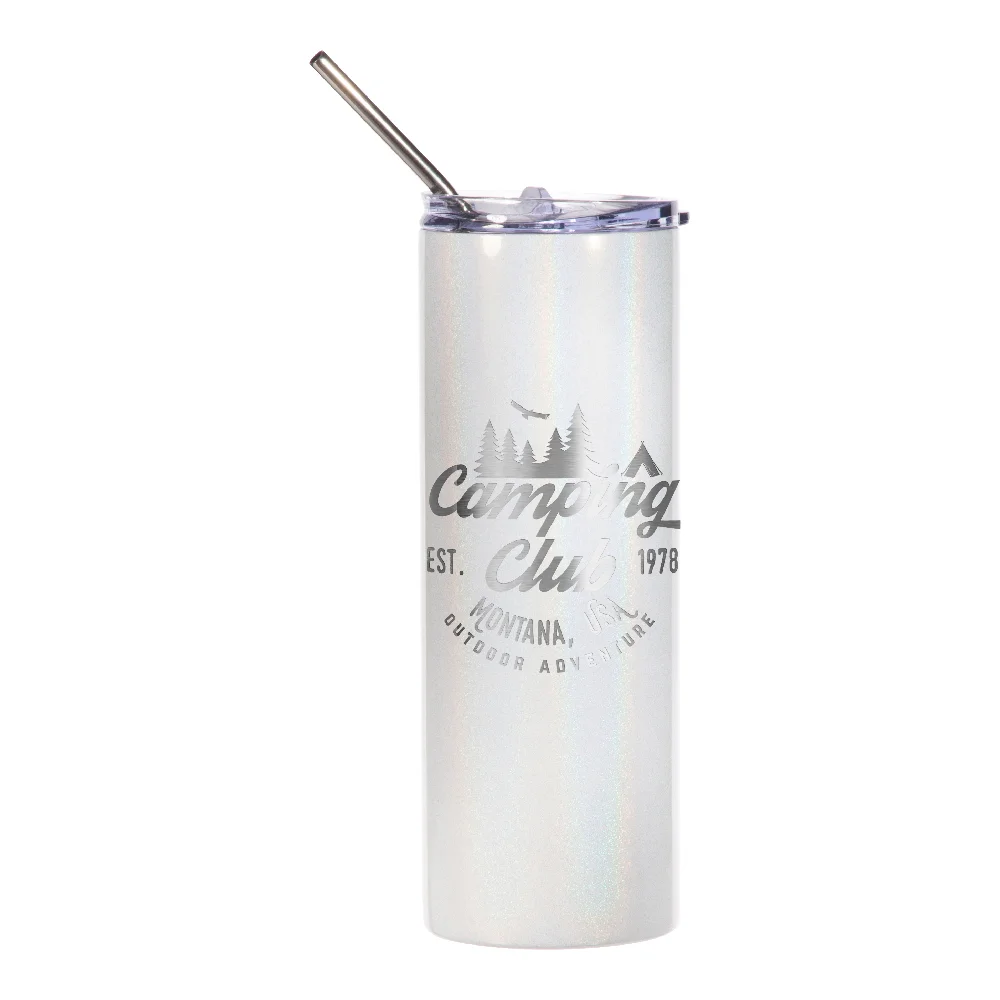 20oz Rainbow Glitter Skinny Tumbler with Straw (White) thumbnail 3