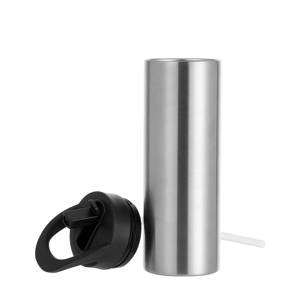 20oz/600ml Stainless Steel Skinny Tumbler with Black Portable Straw Lid(Silver) thumbnail 5