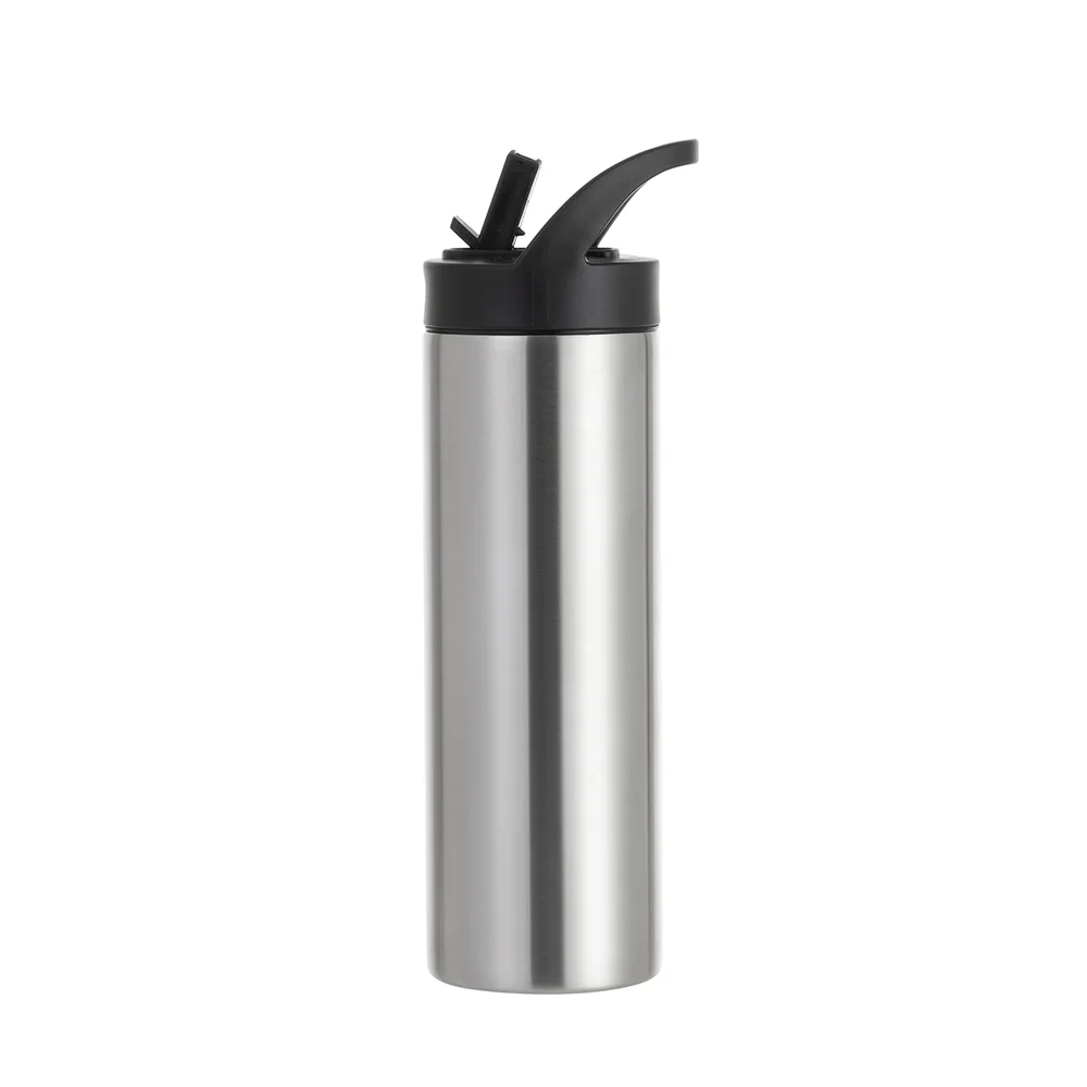 20oz/600ml Stainless Steel Skinny Tumbler with Black Portable Straw Lid(Silver) thumbnail 6