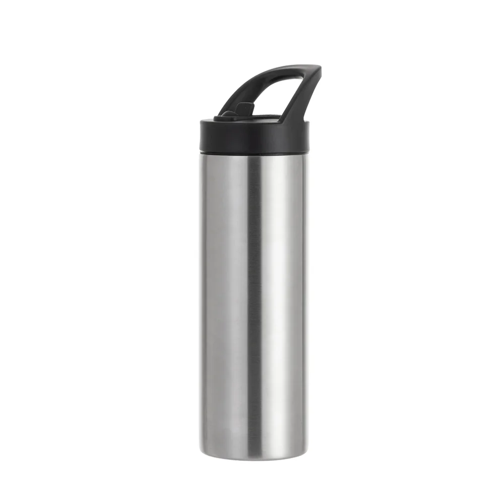 20oz/600ml Stainless Steel Skinny Tumbler with Black Portable Straw Lid(Silver) thumbnail 1