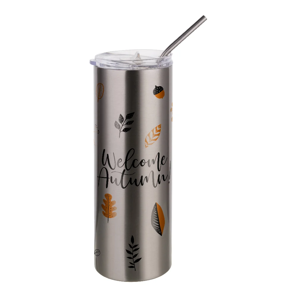 20OZ 600ml Stainless Steel Tumbler with Straw & Lid (Silver) thumbnail 2