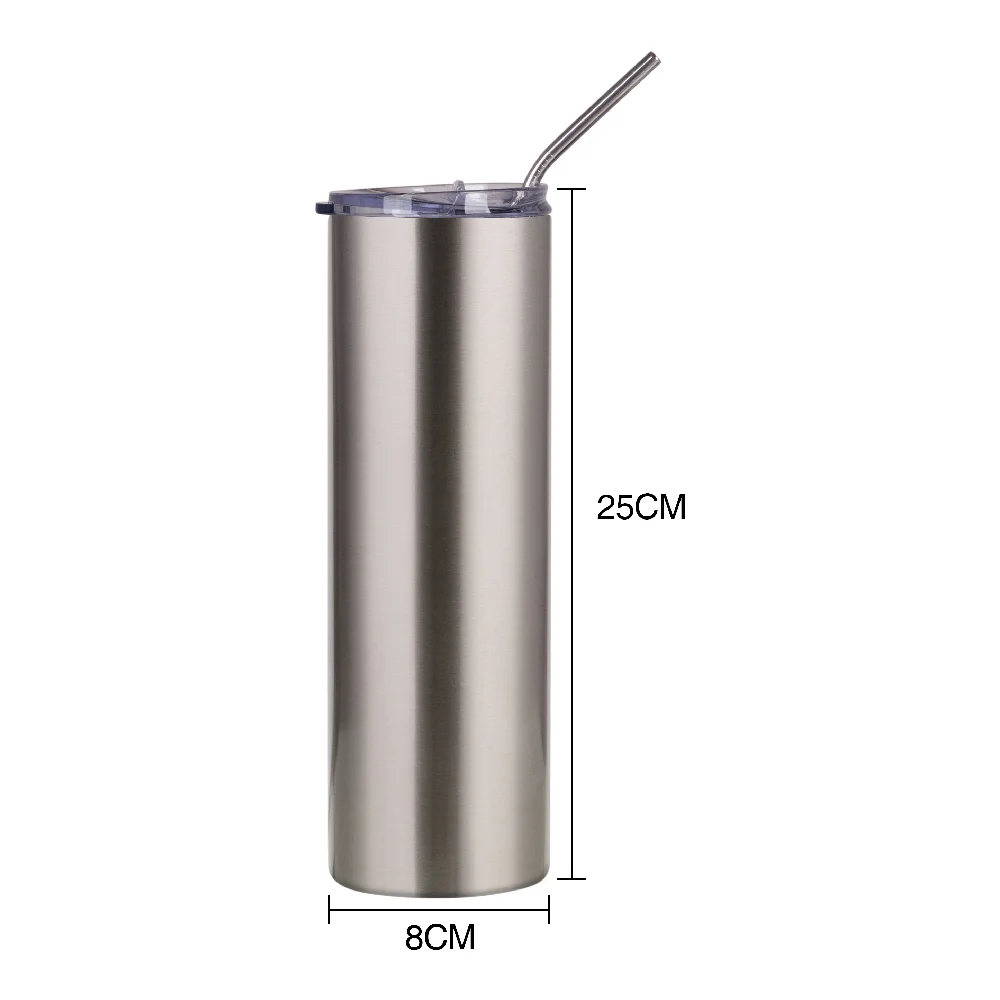 20OZ 600ml Stainless Steel Tumbler with Straw & Lid (Silver) thumbnail 3