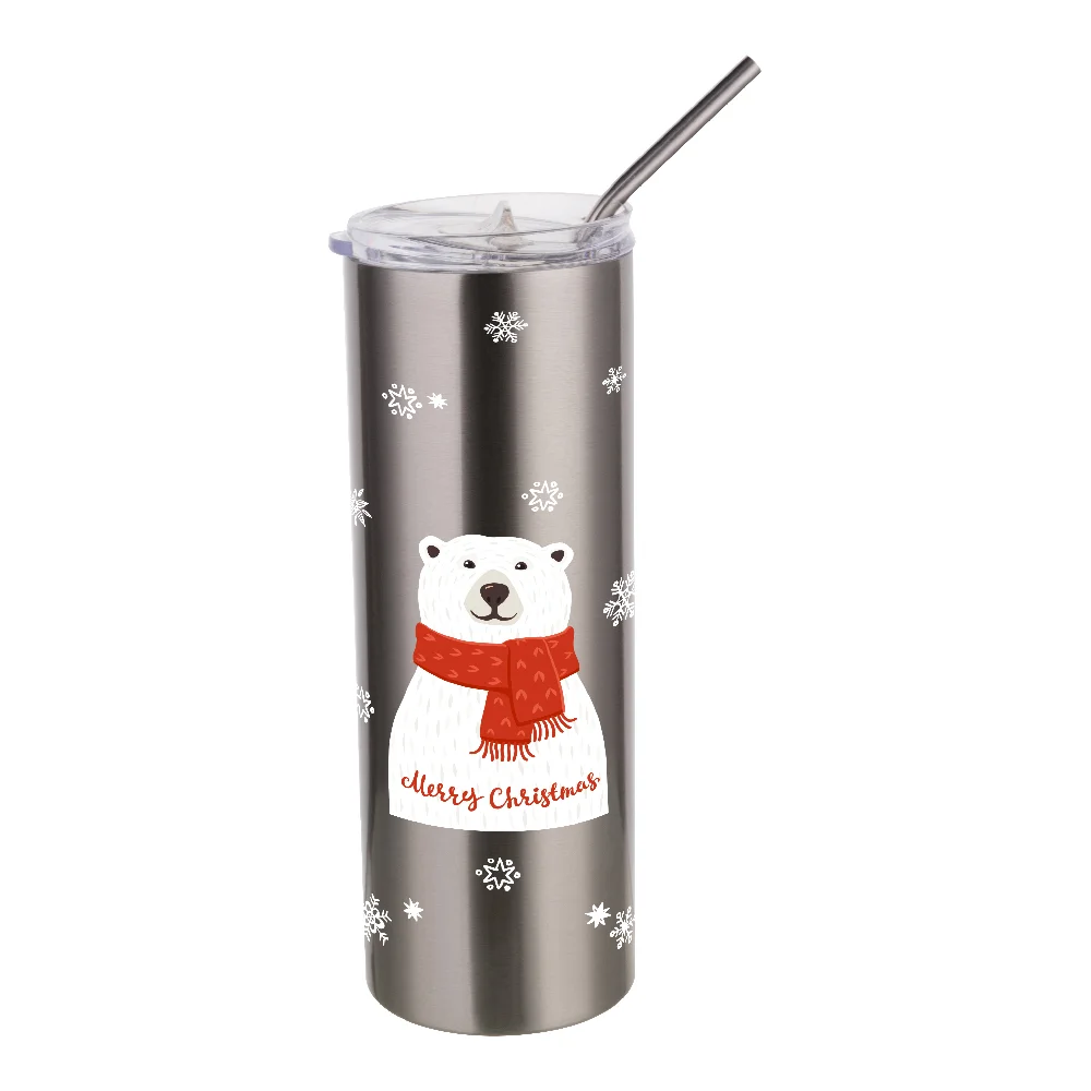 20OZ 600ml Stainless Steel Tumbler with Straw & Lid (Silver) thumbnail 4