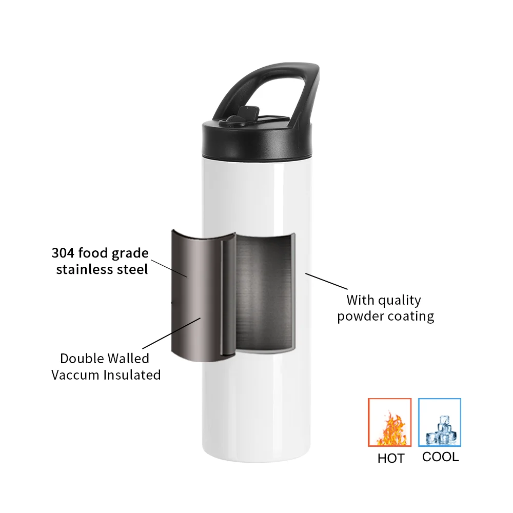 20OZ 600ml Stainless Steel Skinny Tumbler with Black Portable Straw Lid (Glossy White) thumbnail 3