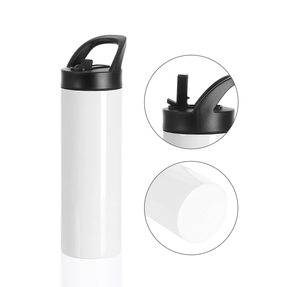 20OZ 600ml Stainless Steel Skinny Tumbler with Black Portable Straw Lid (Glossy White) thumbnail 4