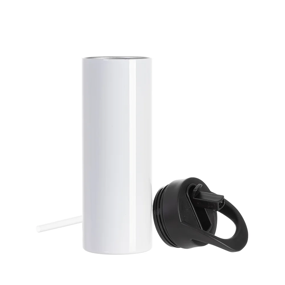 20OZ 600ml Stainless Steel Skinny Tumbler with Black Portable Straw Lid (Glossy White) thumbnail 8