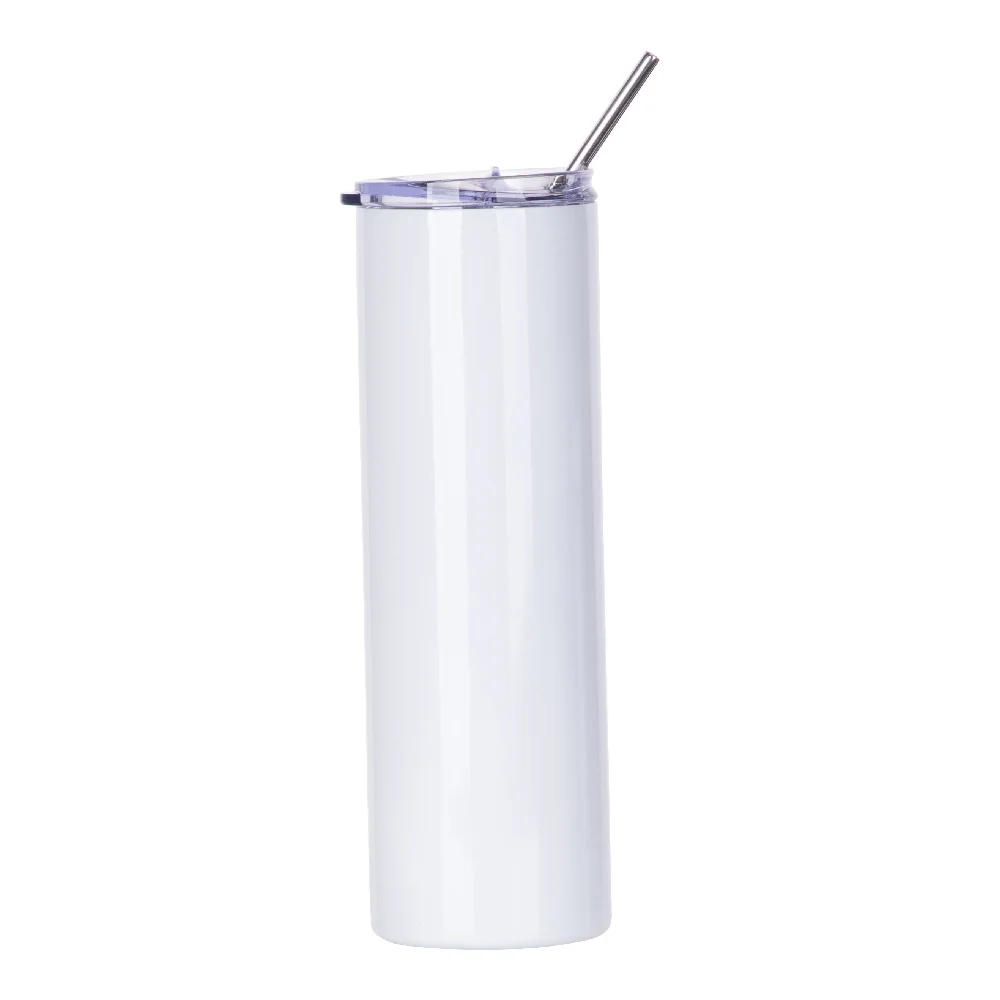 30OZ 900ml Stainless Steel Sublimation Skinny Tumbler with Straw (Glossy White)