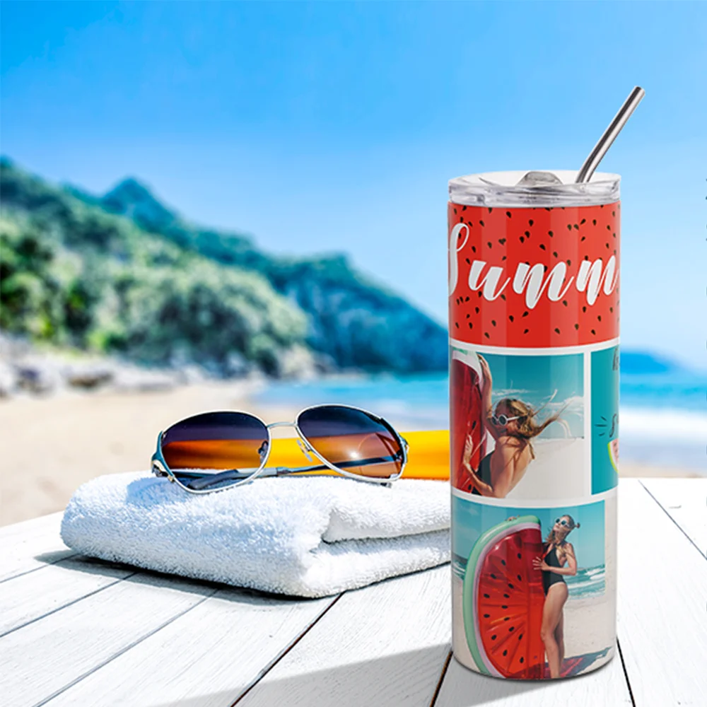 20OZ 600ml Stainless Steel Sublimation Skinny Tumbler with Straw (Glossy White) thumbnail 4
