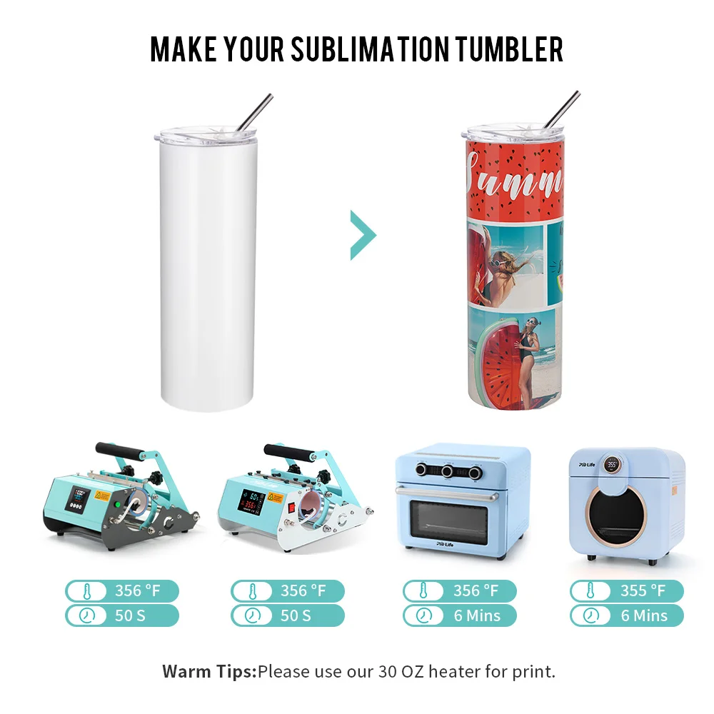 20OZ 600ml Stainless Steel Sublimation Skinny Tumbler with Straw (Glossy White) thumbnail 5