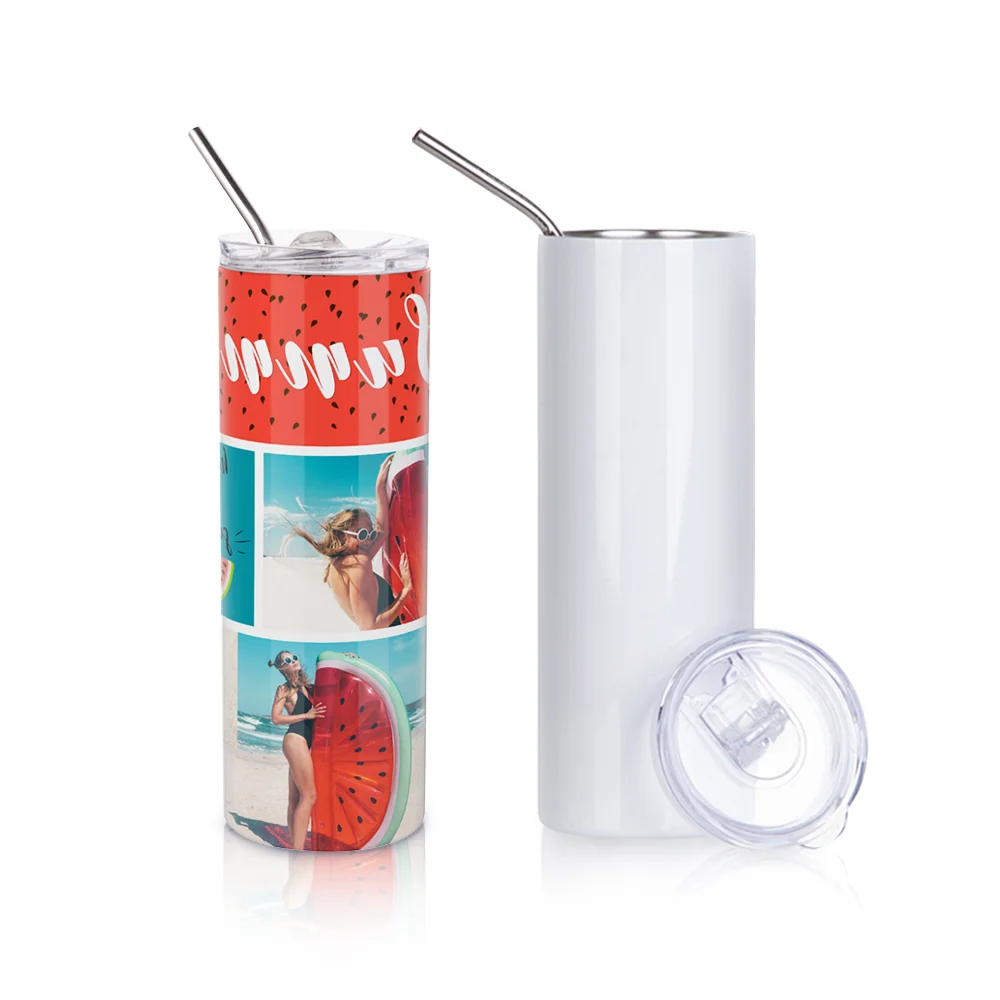 20OZ 600ml Stainless Steel Sublimation Skinny Tumbler with Straw (Glossy White) thumbnail 8