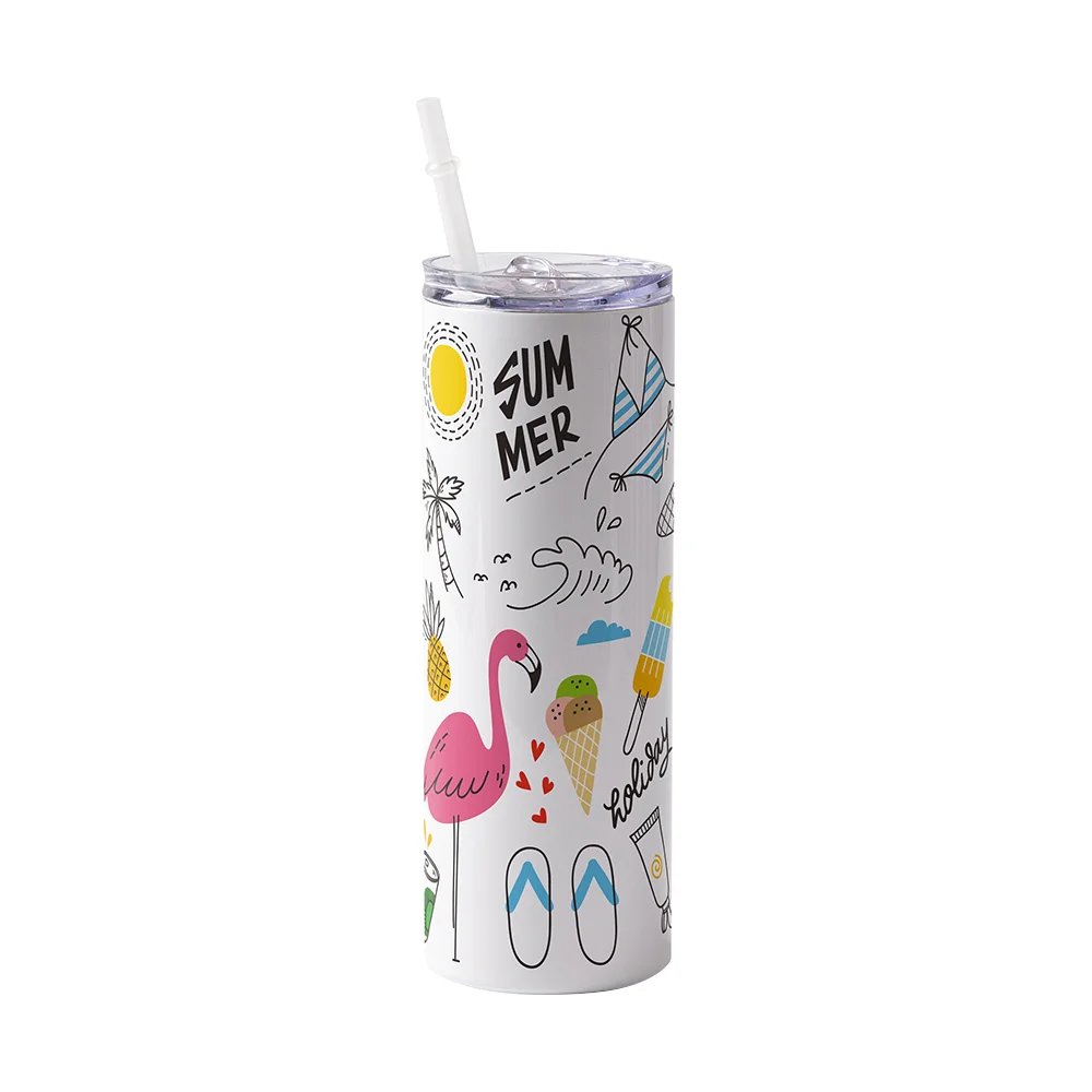 20OZ 600ml Stainless Steel Tumbler with Plastic Straw & Slider Lid thumbnail 2