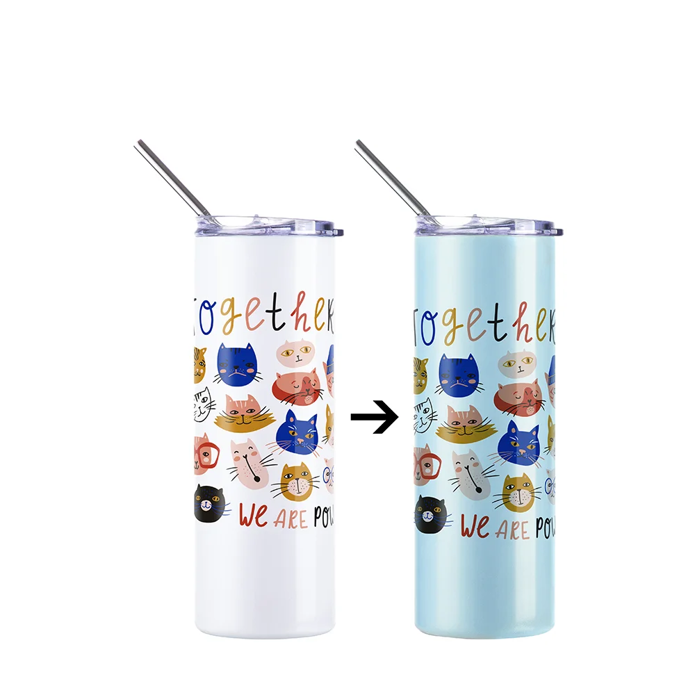 Color Changing Tumbler with Straw(20oz/600ml,Sublimation blank,White-Blue) thumbnail 2