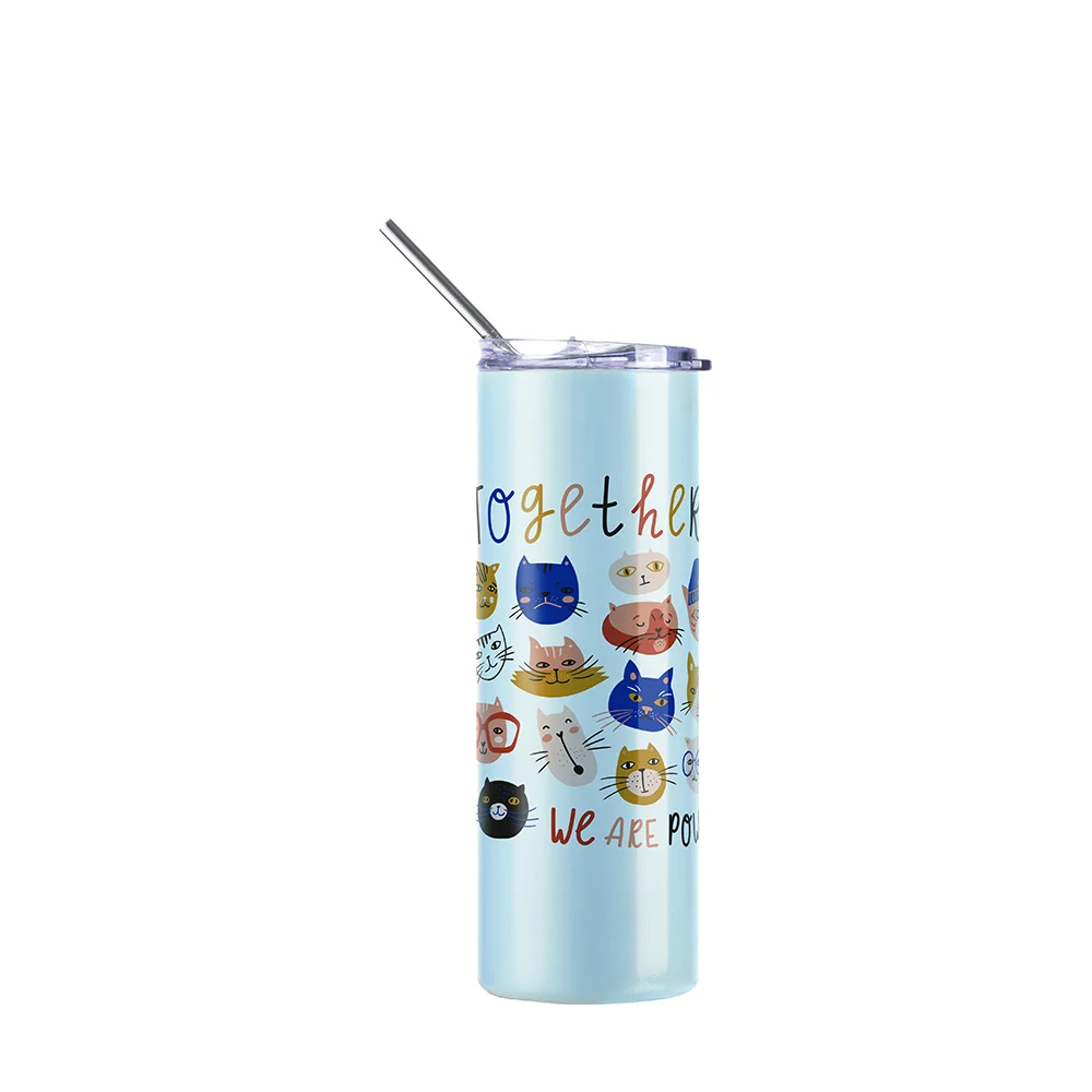 Color Changing Tumbler with Straw(20oz/600ml,Sublimation blank,White-Blue) thumbnail 4