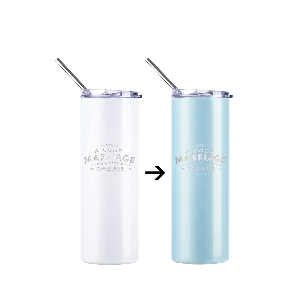 Color Changing Tumbler with Straw(20oz/600ml,Sublimation blank,White-Blue) thumbnail 5
