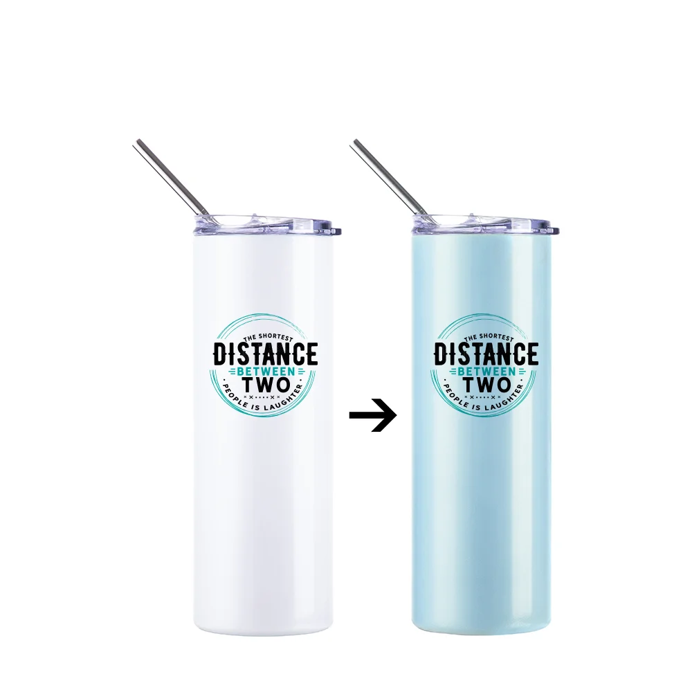 Color Changing Tumbler with Straw(20oz/600ml,Sublimation blank,White-Blue) thumbnail 8